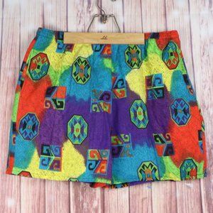 Vintage Neon Geometric Bathing Suit Swim Trunks 80s 90s Bright VTG
